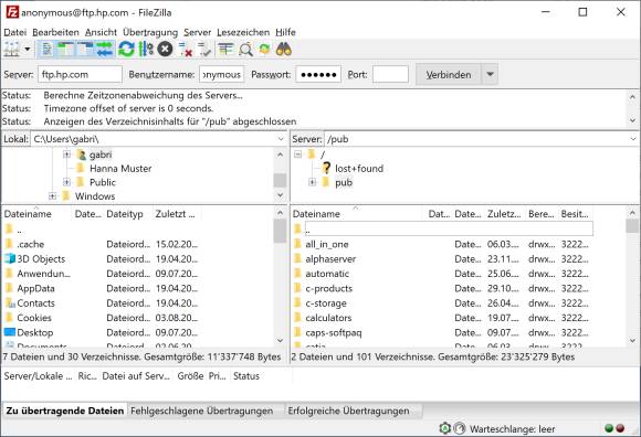 Screenshot FileZilla