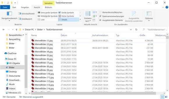 Screenshot Explorer Dateien sind umbenannt und neu nummeriert