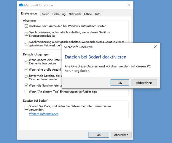 Screenshot OneDrive-Einstellungen