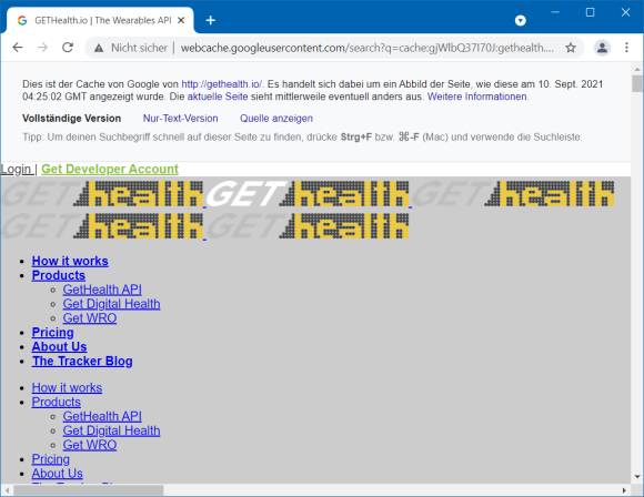 Screenshot Webseite im Google-Cache