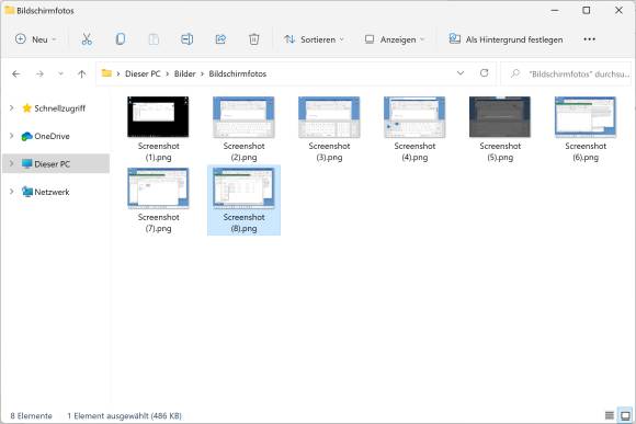 Bildschirmfoto eines Screenshot-Ordners 