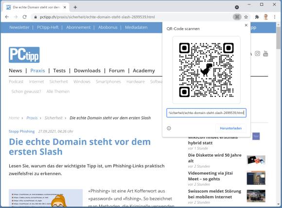 Screenshot Chrome mit QR-Code 