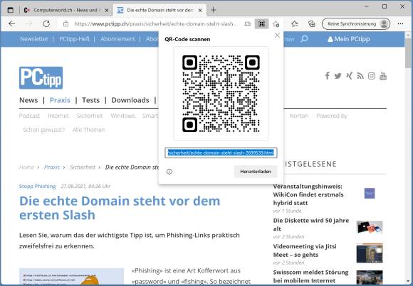 Screenshot Edge mit QR-Code