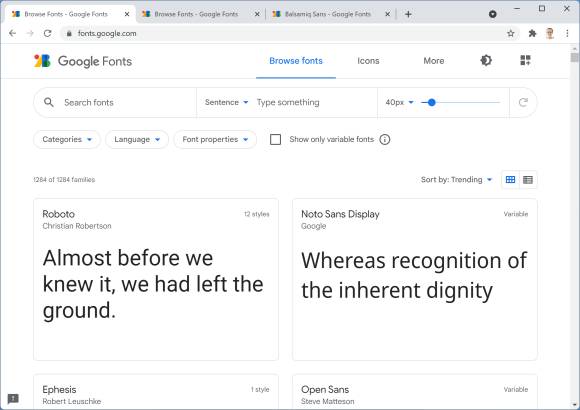 Screenshot Google Fonts 