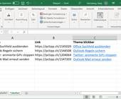 Screenshot Excel mit klickbaren Begriffen