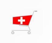 Stilisierter Einkaufswagen mit Schweizerkreuz