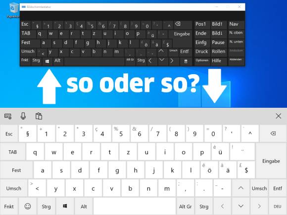 Screenshots zweier Bildschirmtastatur-Varianten unter Windows 