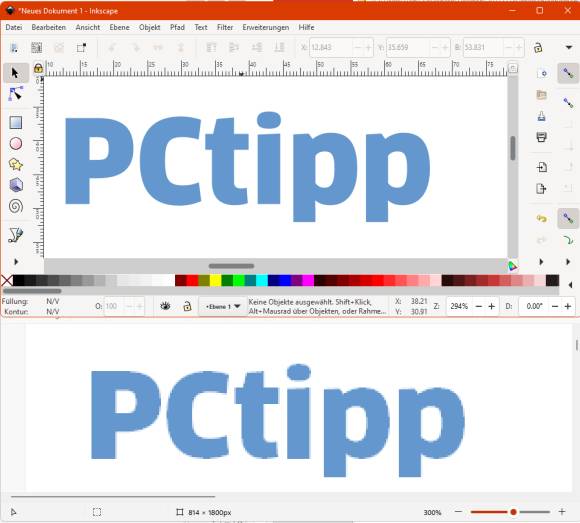Vergleich PCtipp-Schriftzug als Vektor- und Bitmapgrafik 