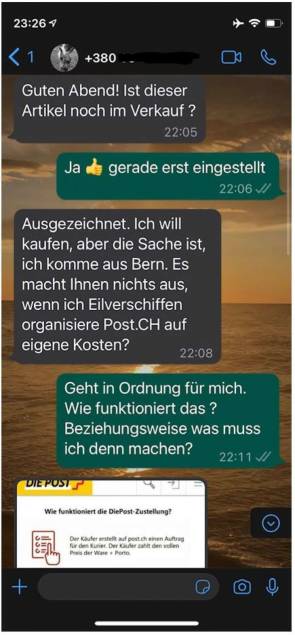 Smartphone-Screenshot mit dem Whatsapp-Gesprächsverlauf