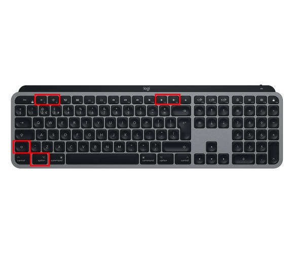 Auf einer Apple-Tastatur sind die zu drückenden Tasten markiert 