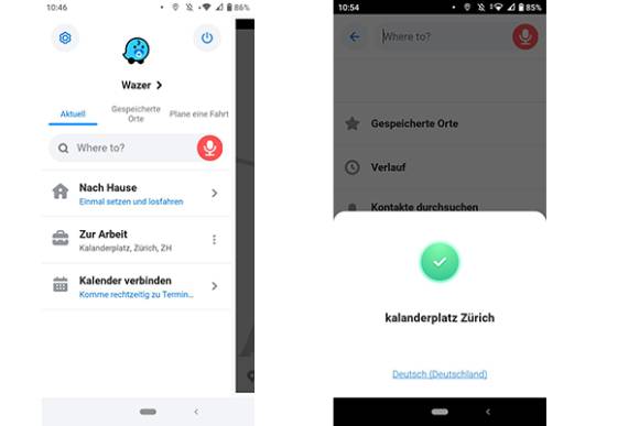 Screenshots aus der Waze-App 