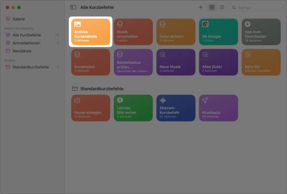 Screenshot zeigt den neuen Kurzbefehl in der eigenen Sammlung