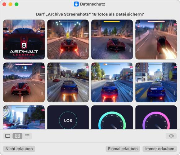 Die Sicherung im iCloud Drive muss beim ersten Mal abgenickt werden Der Screenshot zeigt, wie der Kurzbefehl die Erlaubnis zum Speichern der Dateien einholt