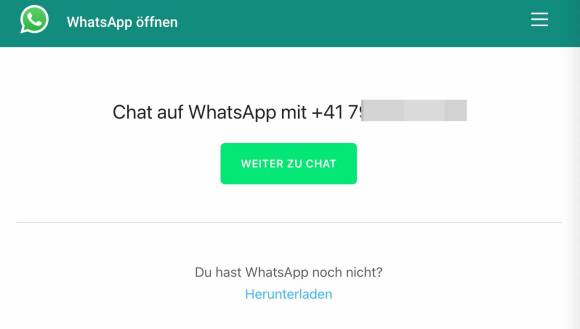 Screenshot mit Button: Weiter zu Chat