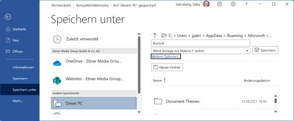 Das Speichern-unter-Fenster und der Befehl Weitere Optionen