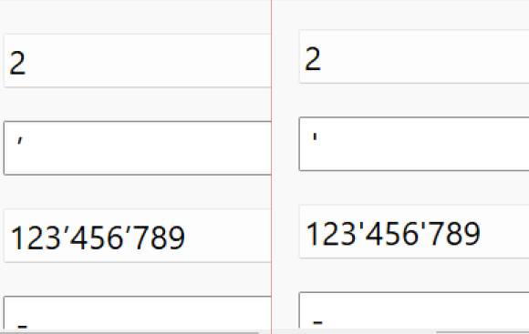 Screenshots zeigen minime Unterschiede der zwei Apostrophe