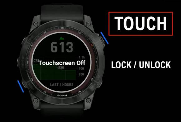 An der Smartwatch sind zwei Tasten markiert, mit denen man die Touch-Funktion abschaltet