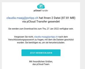 Screenshot Benachrichtigung über erhaltenen Filesharing-Links