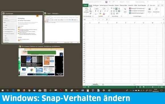 Screenshot Windows mit eingeschnapptem Excel-Fenster 