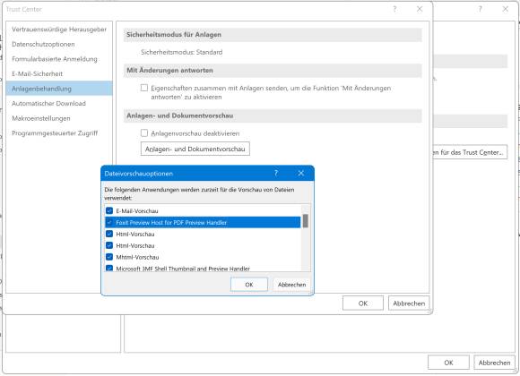 Screenshot Outlook-Einstellungen