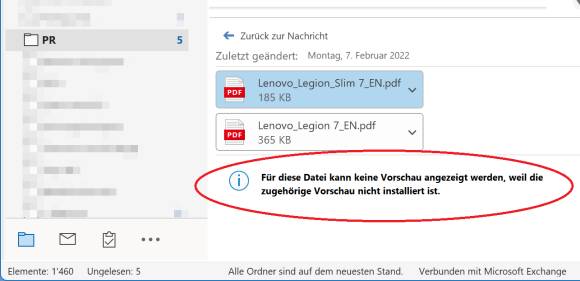 Screenshot Fehlermeldung in Outlook 