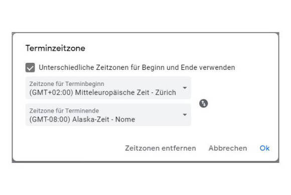 Screenshot Zeitzone 