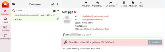 PGP-Schlüssel als Anhang bei Empfänger