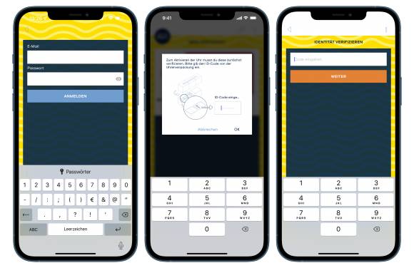 Drei Screenshots eines iPhones zeigen den einfachen Ablauf bei der Inbetriebnahme