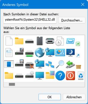 Screenshot zahlreiche Symbole in der Datei Shell32.dll