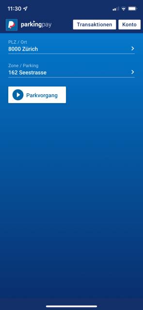ParkingPay-App Parkvorgang starten