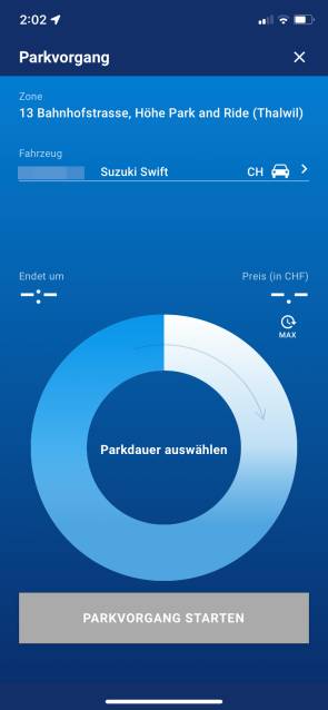 ParkingPay-App Zeit-Rad