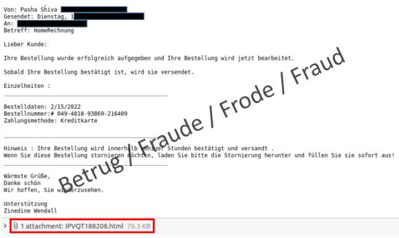 Screenshot der betrügerischen Mail