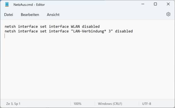 Die zwei Code-Zeilen im Notepad-Editor