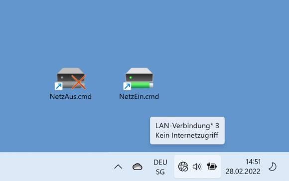 Zwei Icons mit Namen Netz-Aus und Netz-Ein auf dem Desktop 