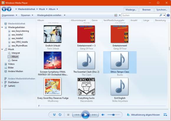 Der Windows Media Player mit einigen Album-Covern 