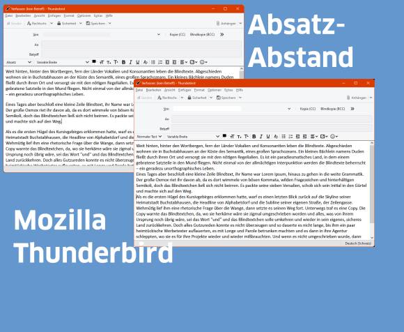 Screenshots Vergleich vorher und nachher: mit Absatzabstand und ohne 