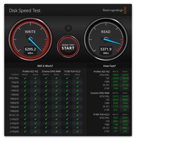 Der Screenshot zeigt die Software «Disk Speed Test» mit den gemessenen Werten