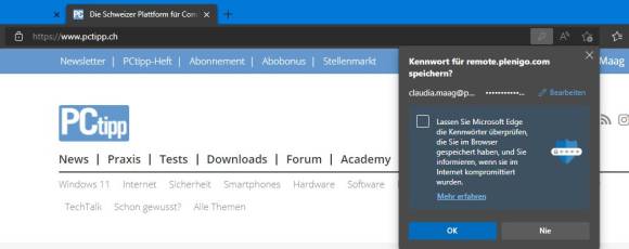 Pop-up-Nachricht zu Password Monitor