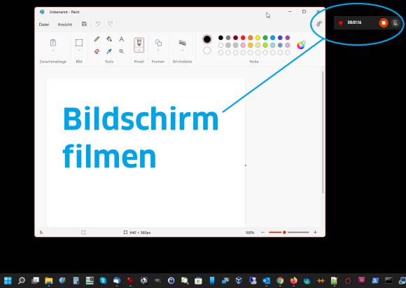Screenshot des Aufnahmeknopfs der Xbox Game-Bar 