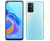 Vorder- und Rückseite des Oppo A76 in Hellblau
