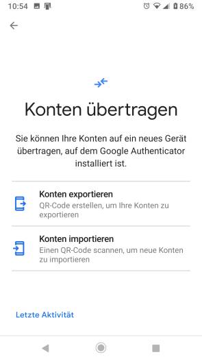 Befehl Konten übertragen auf einem Android-Smartphone