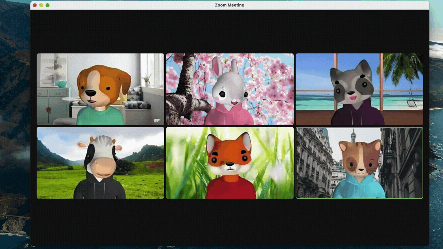 Animiertes GIF zeigt sechs Avatare in einem Zoom-Meeting 