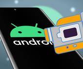 Ein Kamerasymbol zeigt auf ein Android-Smartphone