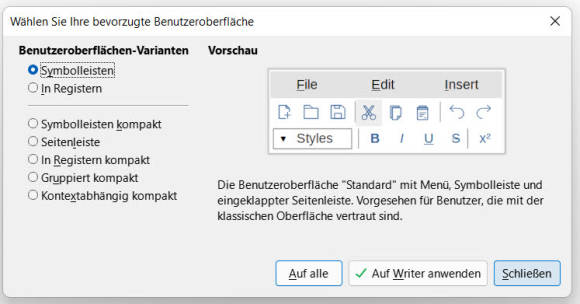 Die beschriebenen Optionen im LibreOffice Writer 