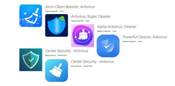 Der Screenshot zeigt die Icons und Namen der sechs Apps
