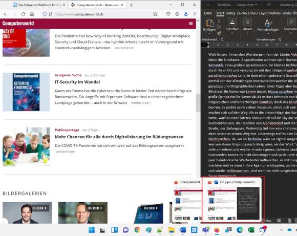 Screenshot einer Snapgruppe aus einem Browserfenster und einem Word-Dokument