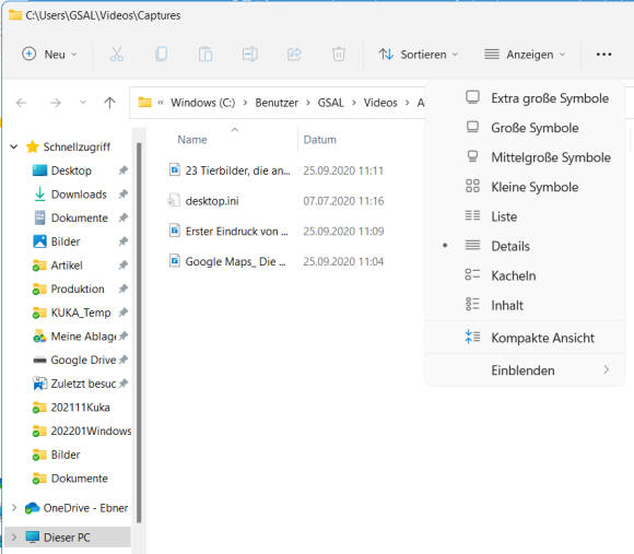 Screenshot Windows-Explorer Kompaktansicht