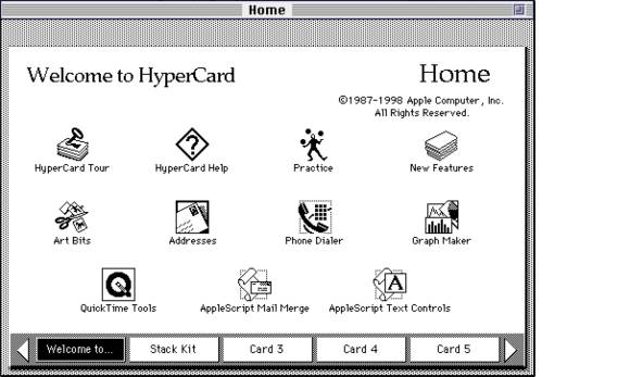 HyperCard: bis heute gibt es nichts Vergleichbares Der Screenshot zeigt ein Finder-Fenster mit der Anwendung HyperCard, sowie einigen Stapeln