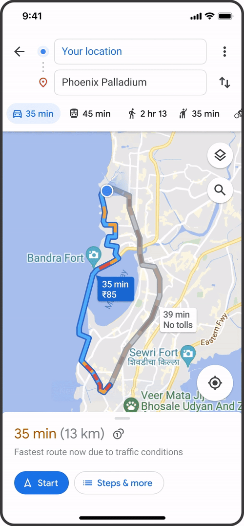 Animiertes GIF der Google-Maps-App
