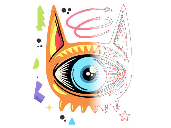 EPS- und Illustrator-Dateien bieten zwar eine perfekte Qualität, doch sie werden nicht überall verstanden Die Illustration verläuft von der farbigen Darstellung zu der rohen Ansicht in Adobe Illustrator